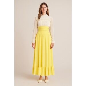 Vintage 1970s Lorrie Deb Yellow Maxi Dress Womens 9/10 Union Label Prairie Gunne